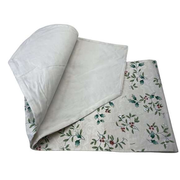 Christmas Table Runner With Holly Berry Pattern 72" Reversible Jacquard Fabric - Picture 3 of 6